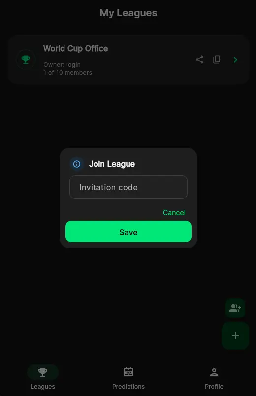 Invitation code for a private prediction pool in Quiniela Totogol