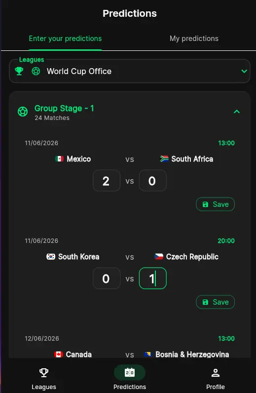 Palpites de jogos no app Quiniela Totogol